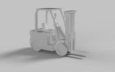 Forklift transporting cargo wheel track loader isolated on grey white solid colour background right front isometric view 3d rendering model