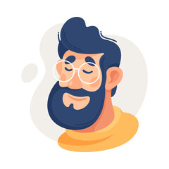 Bearded Man in Glasses Showing Emotion of Happiness Vector Illustration