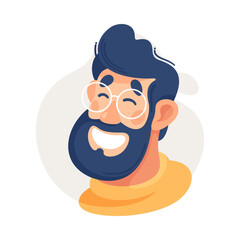 Bearded Man in Glasses Showing Emotion of Gladness with Happy Grin Vector Illustration