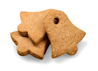 Gingerbread homemade cookies on white background.