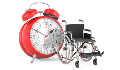 Manual wheelchair with alarm clock, 3D rendering