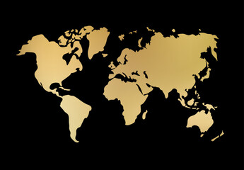 Fototapeta na wymiar World map. Golden silhouette vector illustration.