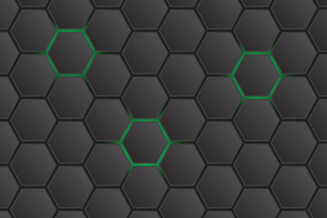 Naklejka premium Green light and black hexagon background
