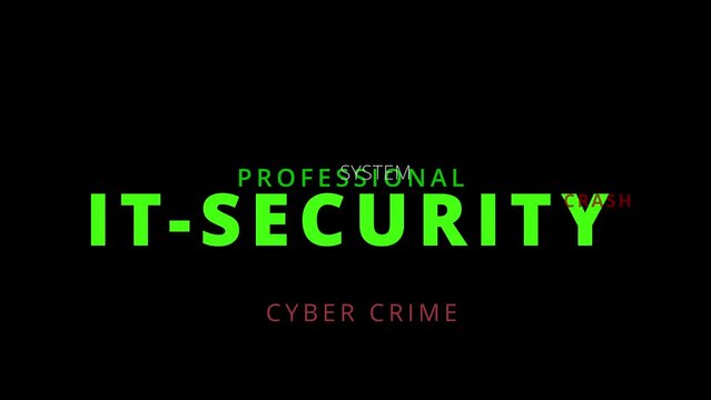 Professional IT-security word cloud with lettering glitches for cyber crime and fraud protection or phishing hacker attacks protecting data security breaches and system failures danger concept safety