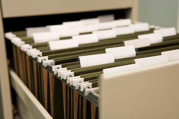 Close-up of Files in Filing Cabinet