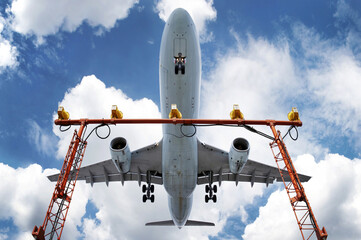 Low angle view of jumbo jet landing at Pearson International Airport, Toronto, Ontario, Canada12