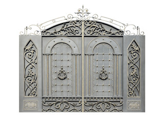 Gate with wrought iron decor.