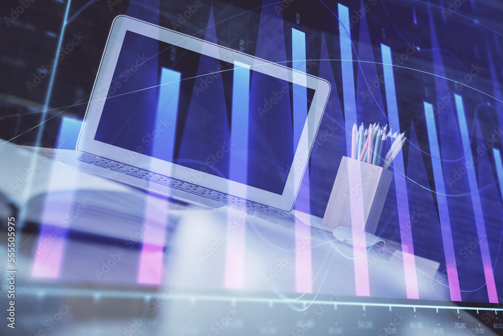 Aufkleber stock market graph and table with computer background. double exposure. concept of financial analysi