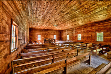 Interior of Cades Cove Primitive Baptist Church in the Smokies