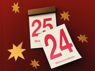 Digital Illustration of Sheet Calendar with 24th and 25th of December