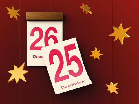 Digital Illustration of Sheet Calendar with 25th and 26th of December