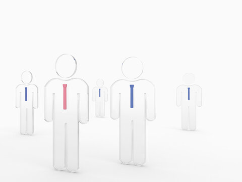 3D Illustration of Glass Businessmen Symbols on White Background
