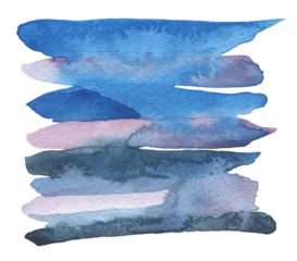 Schilderijen op glas PNG Abstract brushstroke blue colors watercolor and ink  blot on transparent background. © Liliia
