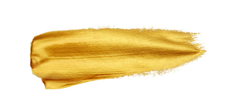 Gold (bronze) glittering color smear brushstroke stain blot on Png transparent background. Abstract Painting texture.