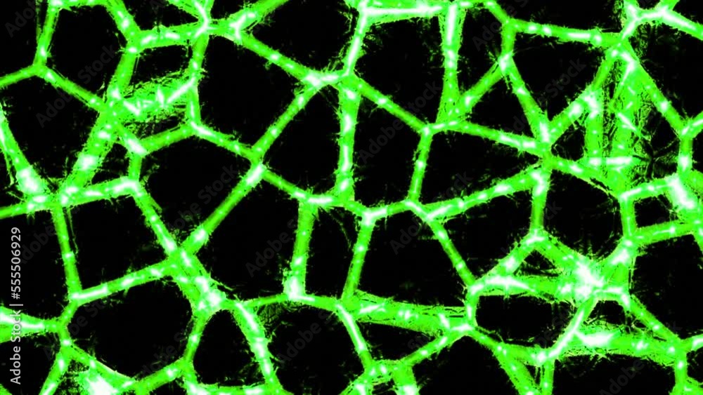 Poster lines of glowing pattern with moving cells. design. changing cell patterns with bright lines on blac