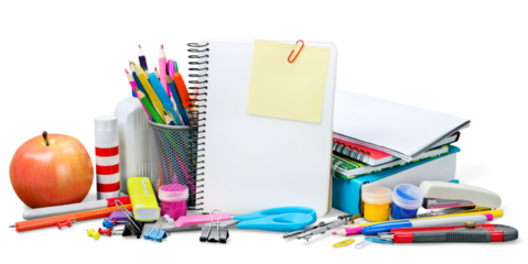 Blank notebook sheet and studies accessories.