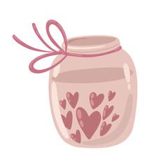 Jar with ribbon and hearts, Valentine's Day, romance.