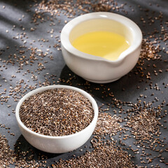 Salvia hispanica - Bowl with chia oil and organic seeds