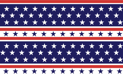 USA Flag Stars and Stripes Seamless Pattern, 4th of July Red, Blue, White Stars and Lines Background for Celebration Holiday, American President Day, memorial day, Vector Illustration