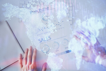 FOREX chart multi exposure with work table background.