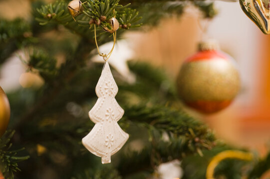 Close-up of Christmas Ornaments on Christmas Tree
