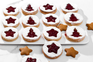 Christmas cookies on white marble table