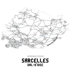 Black and white map of Sarcelles, Val-d'Oise, France.