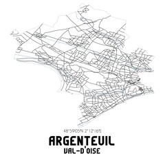 Fototapeta na wymiar Black and white map of Argenteuil, Val-d'Oise, France.