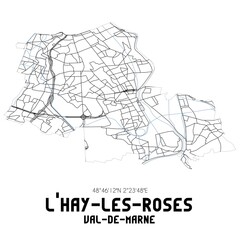 Black and white map of L'Ha�-les-Roses, Val-de-Marne, France.