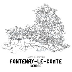 Black and white map of Fontenay-le-Comte, Vend�e, France.