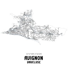 Black and white map of Avignon, Vaucluse, France.
