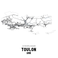 Black and white map of Toulon, Var, France.