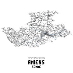 Black and white map of Amiens, Somme, France.