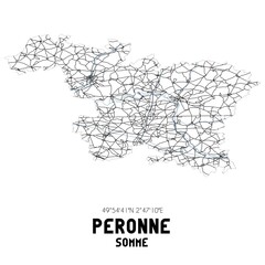 Black and white map of P�ronne, Somme, France.