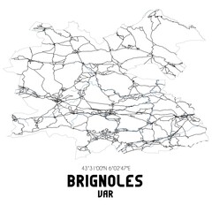 Black and white map of Brignoles, Var, France.