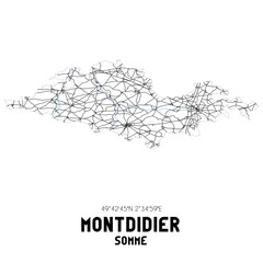 Black and white map of Montdidier, Somme, France.