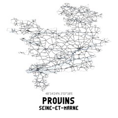 Black and white map of Provins, Seine-et-Marne, France.