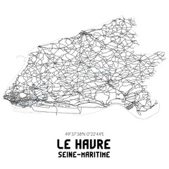 Black and white map of Le Havre, Seine-Maritime, France.