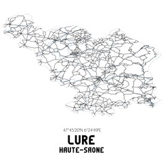 Black and white map of Lure, Haute-Sa�ne, France.
