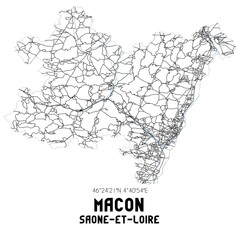 Black and white map of M�con, Sa�ne-et-Loire, France.