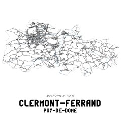 Black and white map of Clermont-Ferrand, Puy-de-D�me, France.