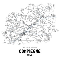 Black and white map of Compi�gne, Oise, France.