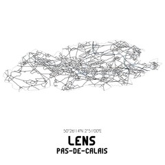 Black and white map of Lens, Pas-de-Calais, France.