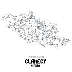 Black and white map of Clamecy, Ni�vre, France.