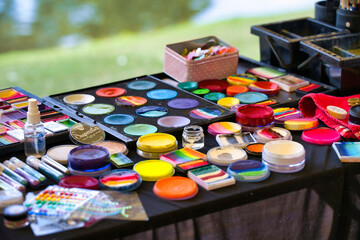 make up brushes fantasy, festival, funny, masquerade, visage, education, color, kid, table, artist, colorful