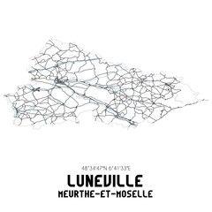 Black and white map of Lun�ville, Meurthe-et-Moselle, France.