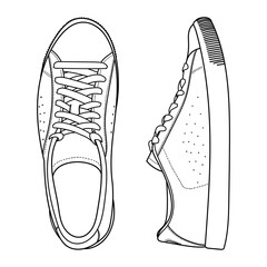 Hand drawn sneakers, gym shoes. Classic vintage style. Doodle vector illustration.