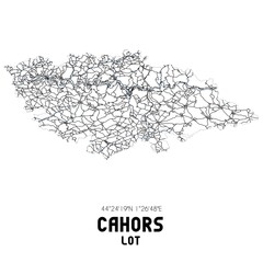 Black and white map of Cahors, Lot, France.