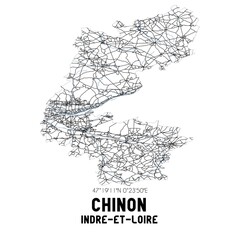 Black and white map of Chinon, Indre-et-Loire�, France.