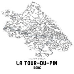 Black and white map of La Tour-du-Pin, Is�re, France.